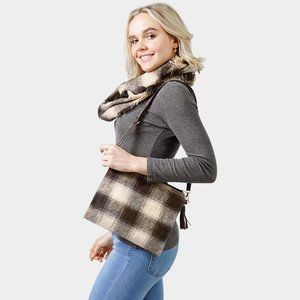 Beige Buffalo Check Crossbody / Clutch Bag